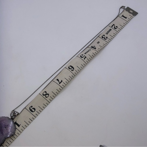 VTG Sterling Amethyst Druzy Slice Pendsnt w 925 Snake Chain 19” / 2.5” Pendant - Picture 5 of 11